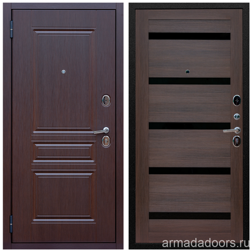 Входная дверь Армада Экстра МДФ 10 мм ФЛ-243 Лиственница шоколад; МДФ 16 мм СБ-14 Эковенге Стекло чёрное