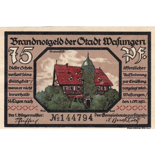 Германия (Веймарская Республика) Вазунген 75 пфеннигов 1921 г. (№2) германия веймарская республика майнинген 75 пфеннигов 1921 г 2