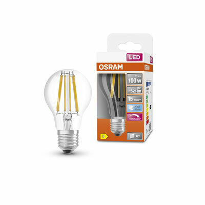 Лампочка светодиодная OSRAM Груша прозрачная 12W=100W 220V E27 1521Лм Диммируемая Филаментная 4000K упаковка 1шт