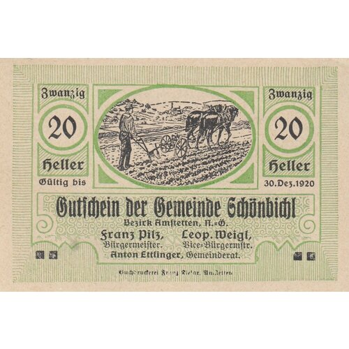 Австрия, Шёнбихль 20 геллеров 1920 г. (№2) австрия шёнбихль 10 геллеров 1920 г 2