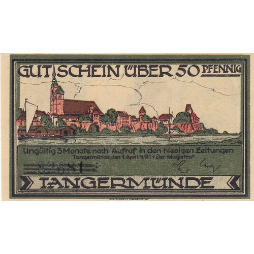 Германия (Веймарская Республика) Тангермюнде 50 пфеннигов 1921 г. (3) германия веймарская республика тетеров 50 пфеннигов 1921 г 3