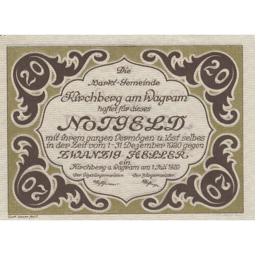 Австрия, Кирхберг-ам-Ваграм 20 геллеров 1920 г. австрия зандль 20 геллеров 1920 г 1