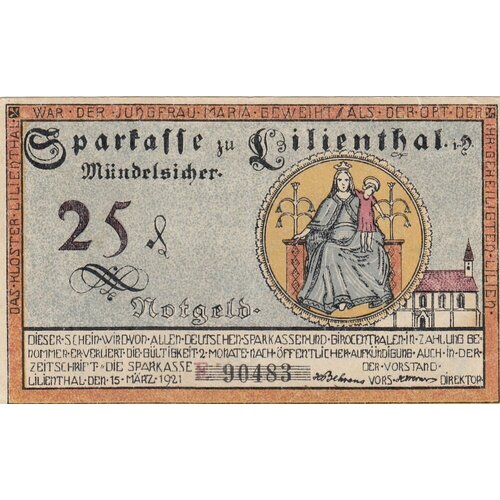 Германия (Веймарская Республика) Лилиенталь 25 пфеннигов 1921 г. (E) германия веймарская республика лилиенталь 25 пфеннигов 1921 г c
