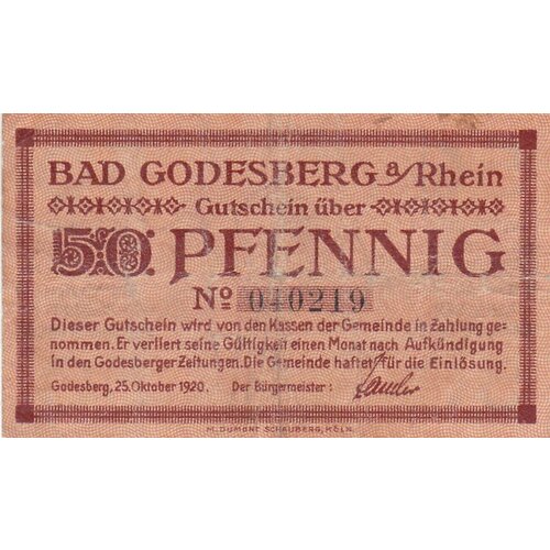 Германия (Веймарская Республика) Бад-Годесберг 50 пфеннигов 1920 г. (2)