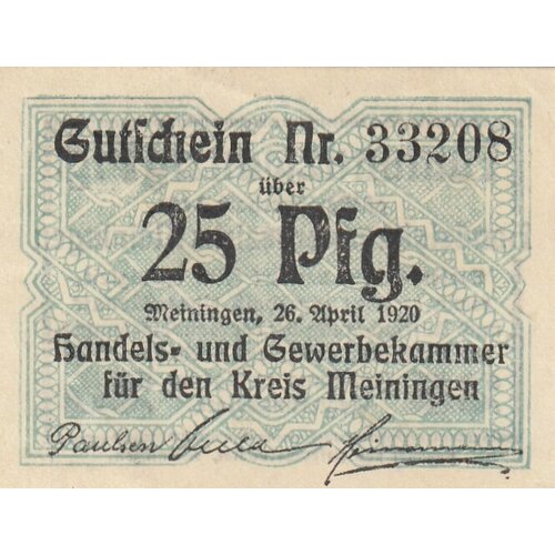 Германия (Веймарская Республика) Майнинген 25 пфеннигов 1920 г.