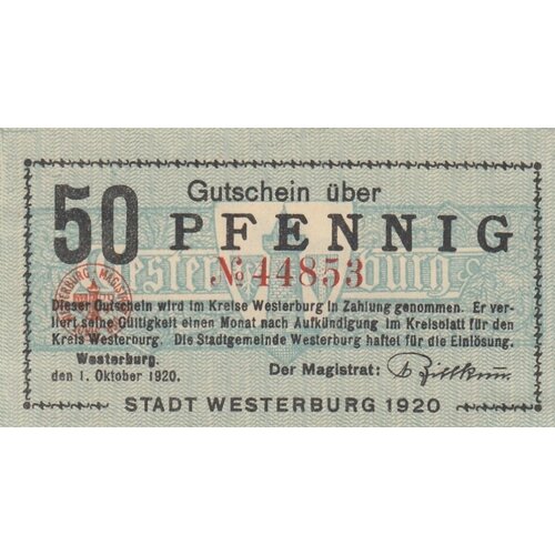 Германия (Веймарская Республика) Вестербург 50 пфеннигов 1920 г. (Вид 2) (2) германия веймарская республика вестербург 25 пфеннигов 1920 г