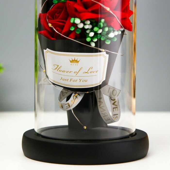 Ночник колба "Букет красных роз" LED от батареек 3хААА 11х11х22 см - фотография № 4