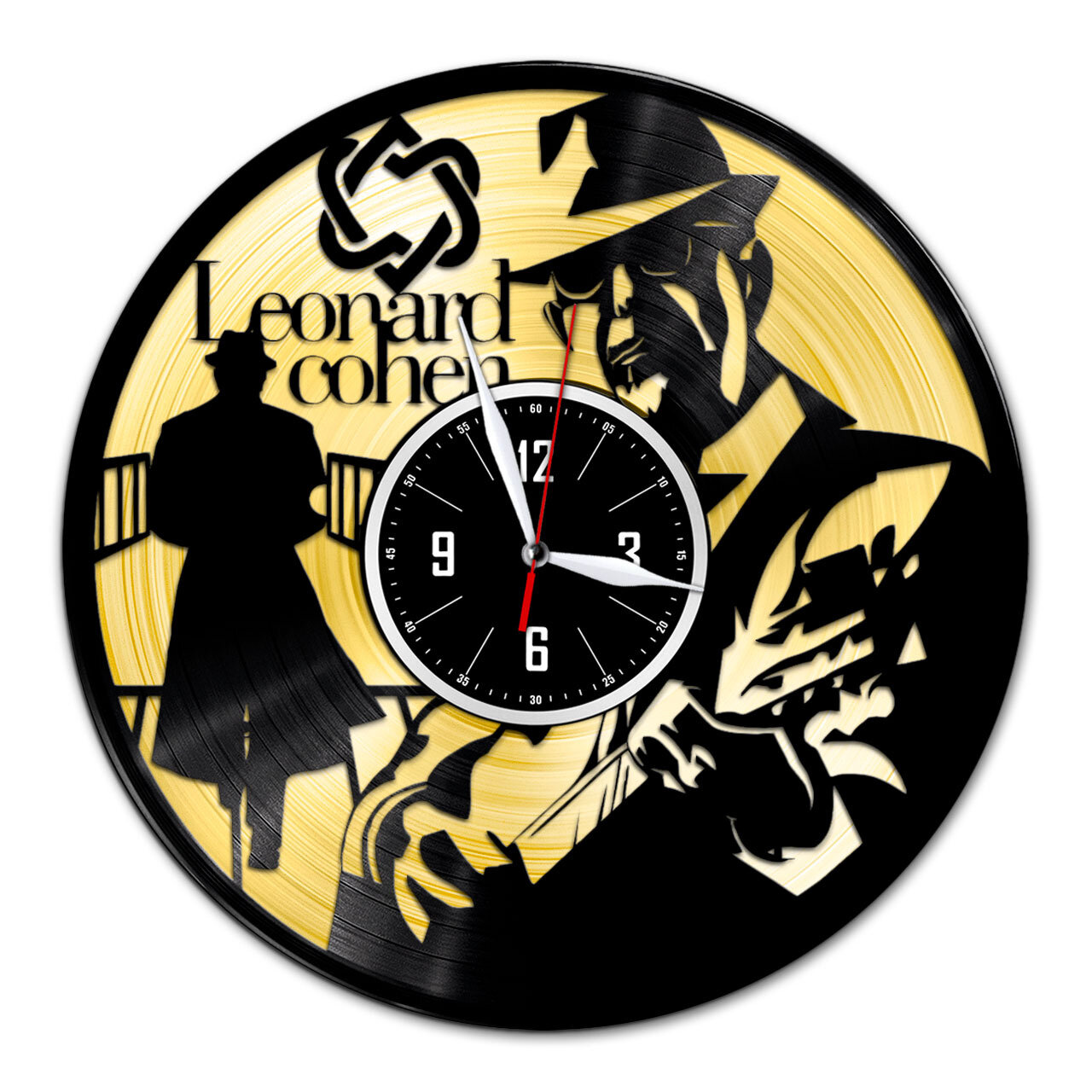 Леонард Коэн - настенные часы из виниловой пластинки (с золотой подложкой)