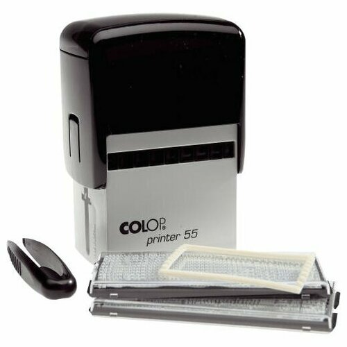 colop штамп автоматический самонаборный colop printer с 50 set f рамка 6 8 строк 2 кассы чёрный Штамп самонаборный Colop Printer 55 Set-F, 40*60 мм, без рамки-10 строк, с рамкой-8 строк
