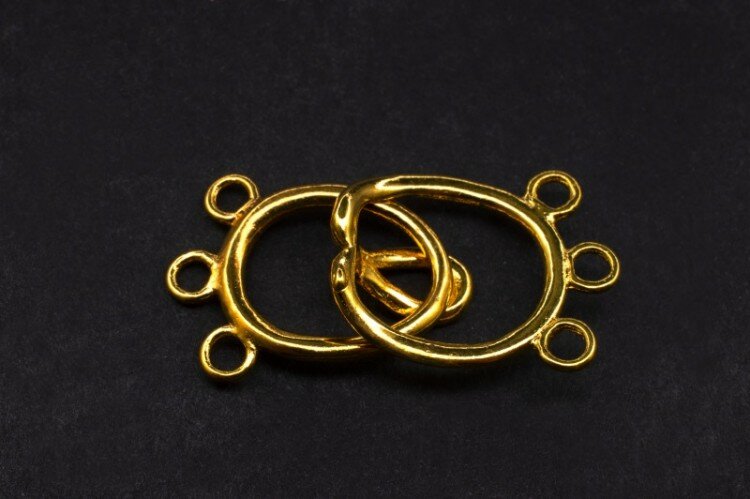 Замок-крючок на 3 нити 23х17х5мм, петелька 22х18х2мм, отверстие 2мм, цвет золото, латунь, 09-033, 1 комплект