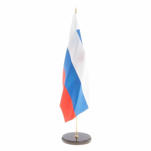 Флагшток с флагом России на круглой подставке из коричневого обсидиана 7х7х30,5 см 124360