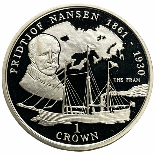 клуб нумизмат монета крона острова мэн 1997 года серебро елизавета ii Остров Мэн 1 крона 1997 г. (Фритьоф Нансен) (Ag) (Proof)