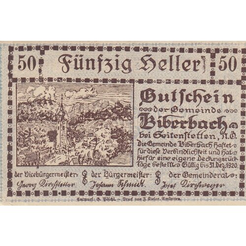 Австрия, Бибербах 50 геллеров 1914-1920 гг. австрия кремсмюнстер ланд 50 геллеров 1914 1920 гг
