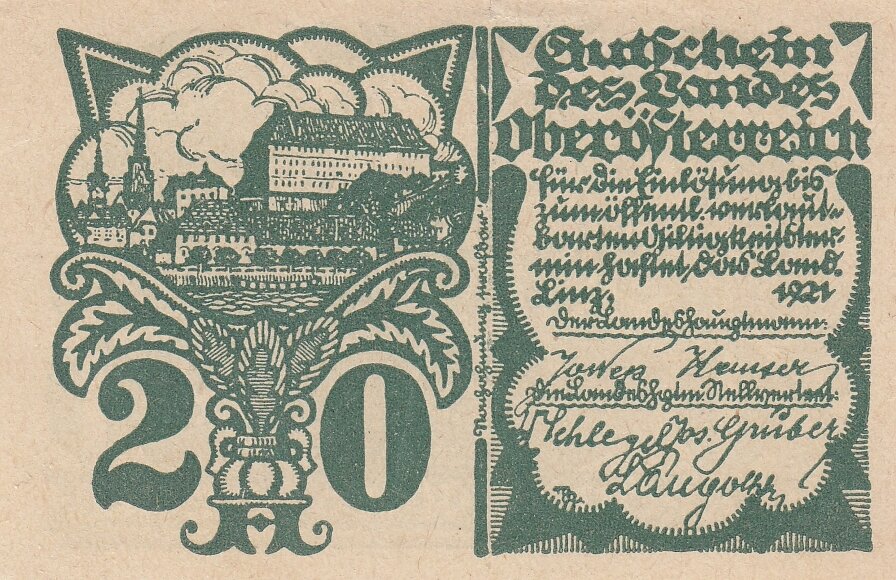Австрия, Верхняя Австрия 20 геллеров 1921 г. (№2)