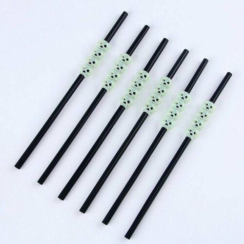 Трубочки для коктейля Череп набор 6 шт светится в темноте 481₽