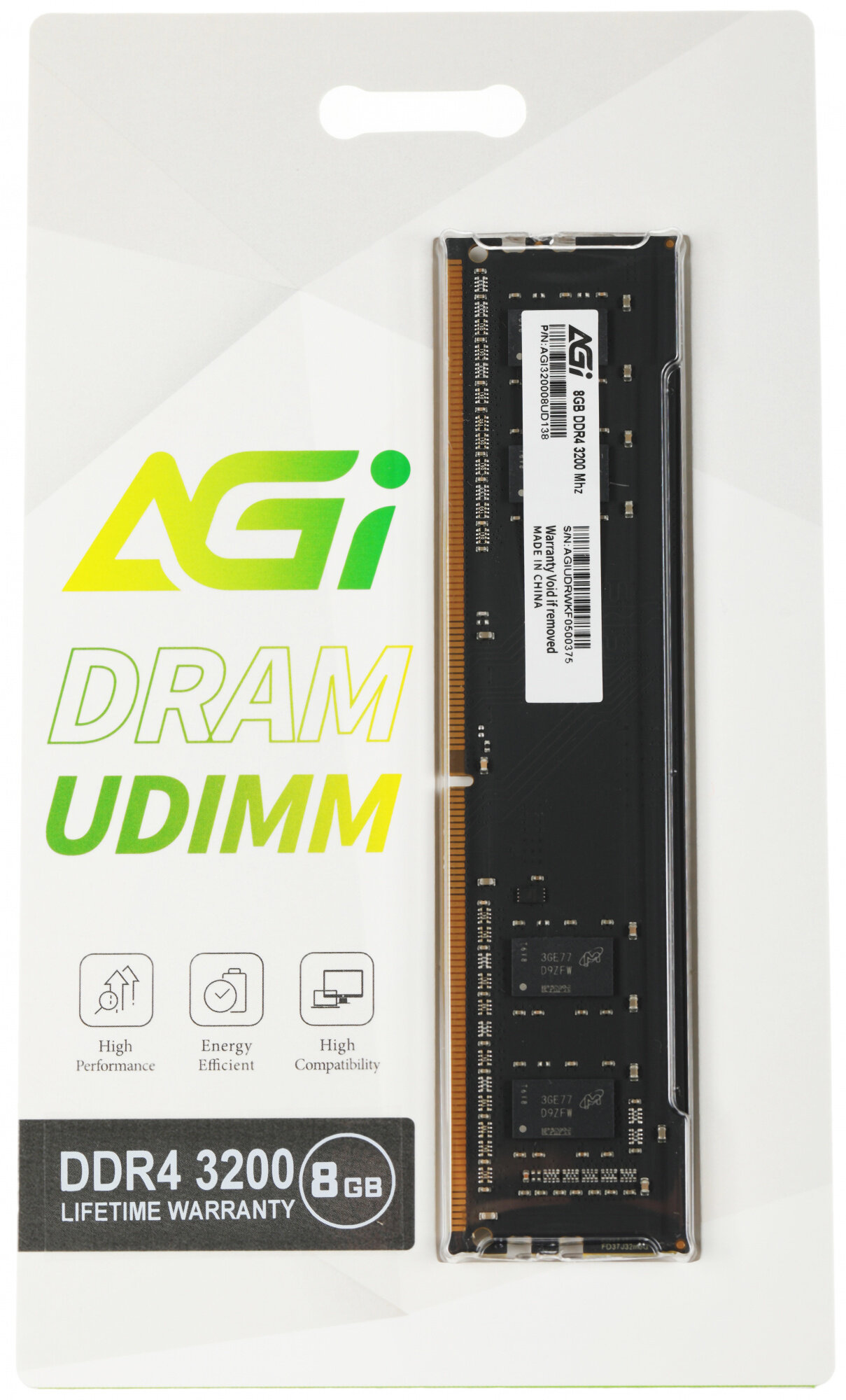 AGI Память DDR4 8Gb 3200MHz AGi AGI320008UD138 UD138 RTL PC4-25600 DIMM 288-pin Ret
