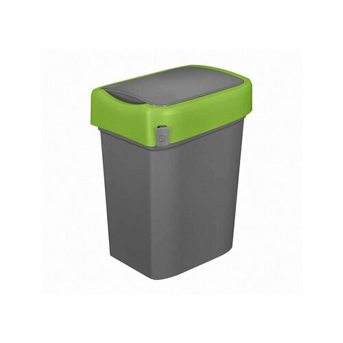 Контейнер для мусора 10л Smart Bin пластиковый прямоугольный с крышкой, серо-зеленый