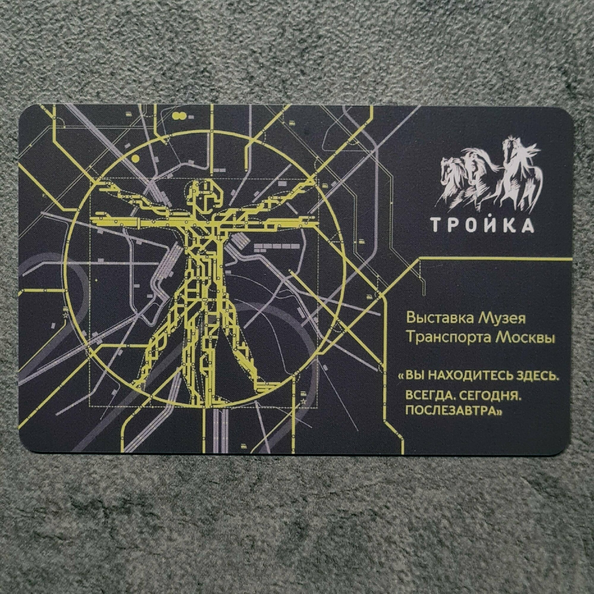 Транспортная карта метро Тройка - Выставка "Вы находитесь здесь" в Музее Транспорта Москвы. Витрувианский человек (чёрная)