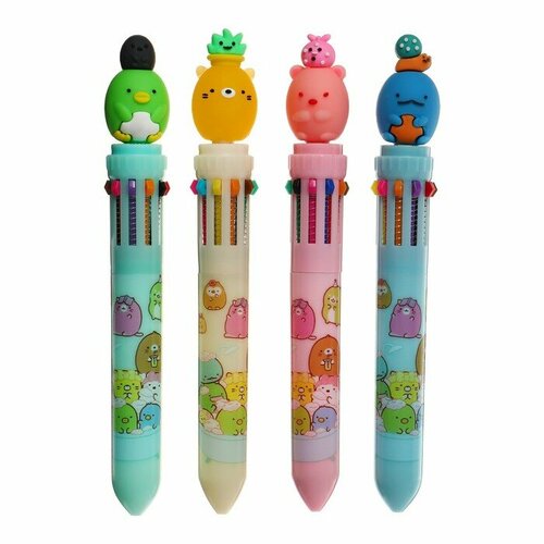 Ручка шариковая автоматическая, 10-ти цветная, Милашки микс 36 шт ручка шариковая 10 цветная с фигуркой цветок автоматическая розовый корпус
