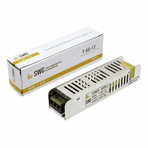 Блок питания SWG 12V 60W IP20 5A T-60-12 000418 блок питания s 60w 12 в 5 а 60 вт ip20 ультратонкий