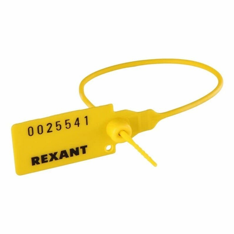 Пломба пластиковая номерная 220 мм желтая Rexant {07-6112} (упак 10 шт)