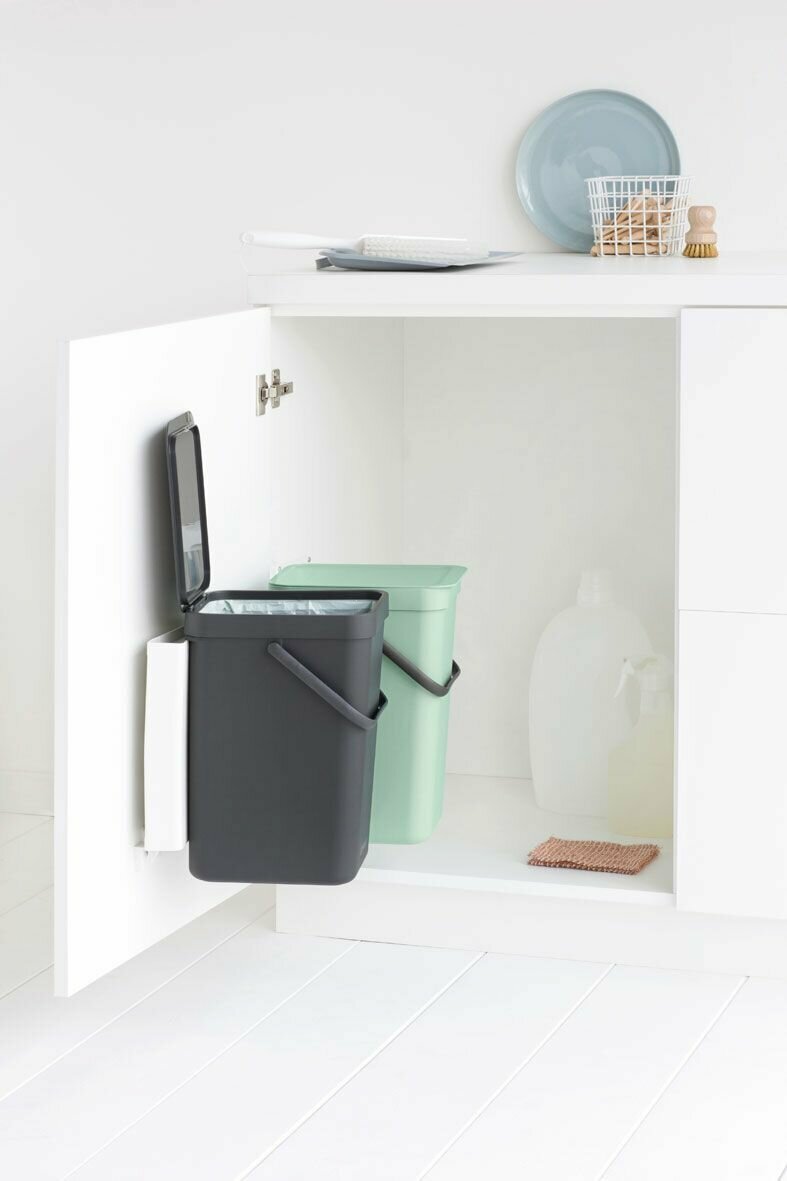 Набор ведер для мусора 2 x 12 л Brabantia Sort & Go темно-серый и мятно-голубой - фото №5