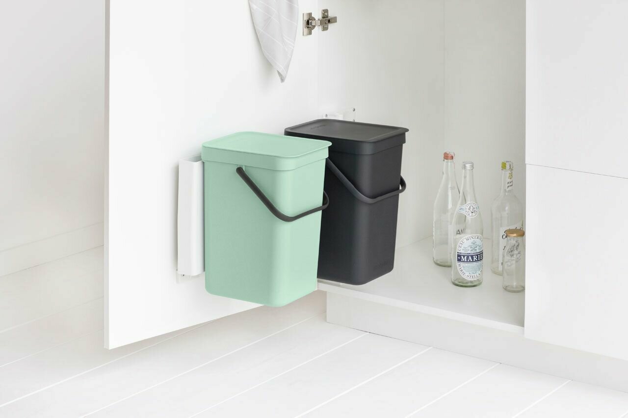 Набор ведер для мусора 2 x 12 л Brabantia Sort & Go темно-серый и мятно-голубой - фото №2