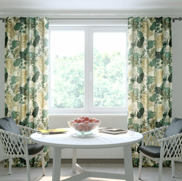 фото Штора на ленте со скрытыми петлями димаут Inspire Aleida 140x280 см растительный цвет бежевый и зеленый Paper 2