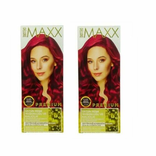 Maxx deluxe Набор для окрашивания волос PREMIUM HAIR DYE KIT, 5.65 Клубнично-красный, 2 уп краска в саше 5 цветов окислитель mix
