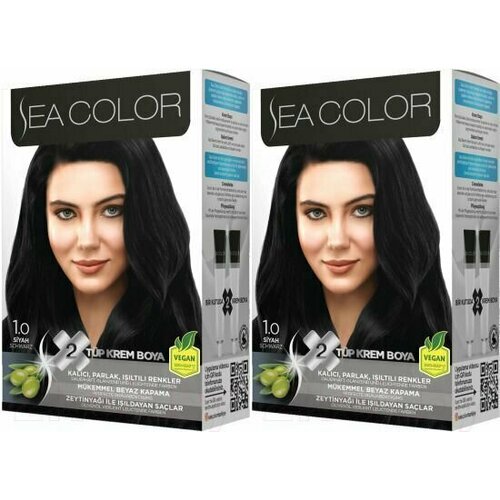 SEA COLOR HAIR DYE KIT Набор для окрашивания волос 1.0 Черный натуральный, 2 шт.