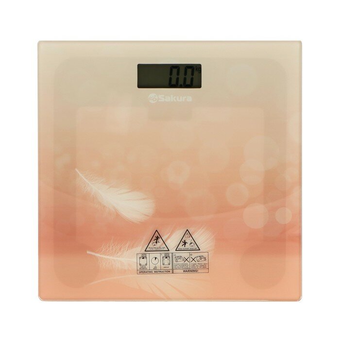 фото Весы напольные Sakura SA-5065F ultraslim, электронные, до 130 кг, рисунок "перья"