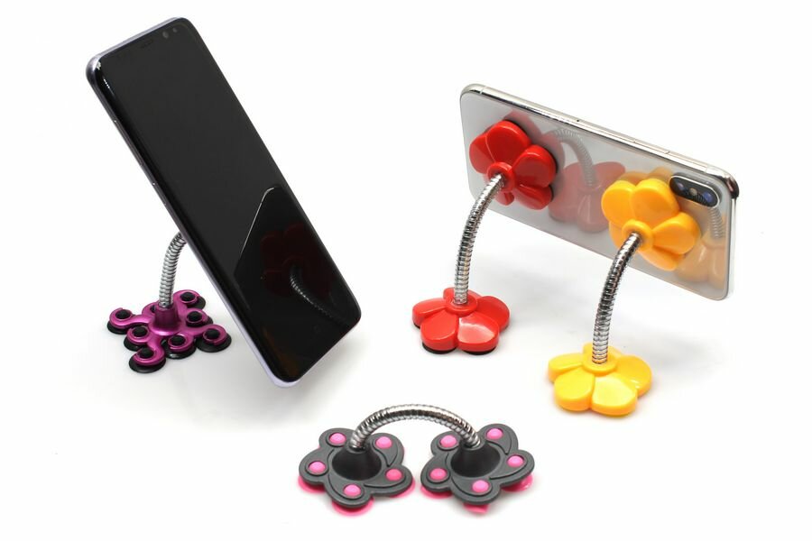 Держатель для телефона, на присосках и гибкой ноге, серебристый — фото 1