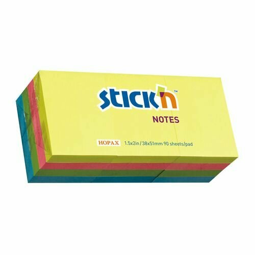 Блок самоклеящийся бумажный STICK`N 21532, 38x51, 100 л, неон, ассорти