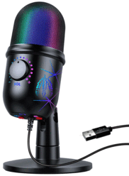 Многофункциональный микрофон игровой для стриминга из прочного алюминия с ргб подсветкой и поп фильтром для компьютера