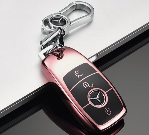 Изображение товара Защитный силиконовый розовый чехол футляр брелок для автомобильного смарт ключа Mercedes-Benz мерседес