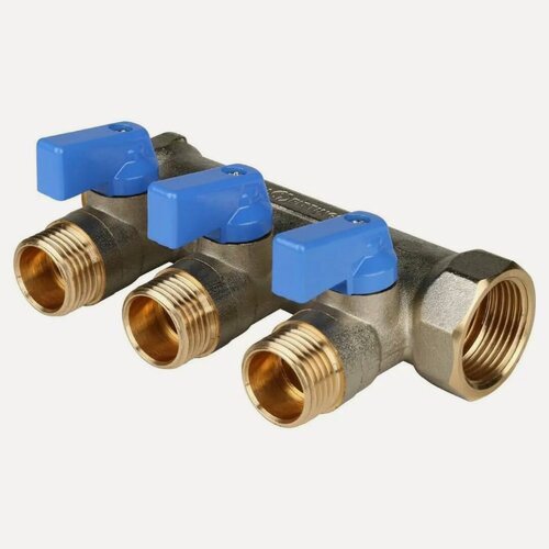Изображение товара Коллектор с кранами и прокладкой O-Ring 3/4" STOUT 3 выхода 1/2", синие ручки