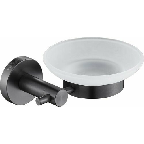 Мыльница стеклянная с креплением к стене графит черный