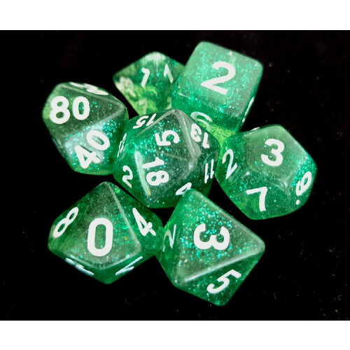фото Набор кубиков китай для rpg 7 шт. прозрачные зеленые с блестками