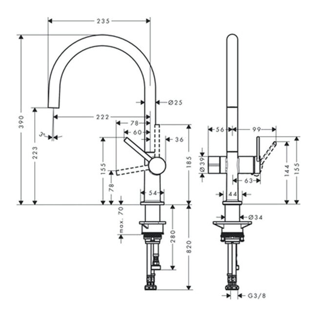 Смеситель для кухонной мойки hansgrohe Talis M54 220, с запорным вентилем 72805670, матовый черный - фото №4