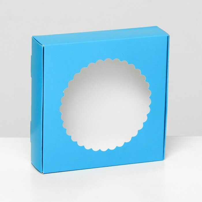 UPAK LAND Подарочная коробка сборная с окном, 11,5 х 11,5 х 3 см , голубой