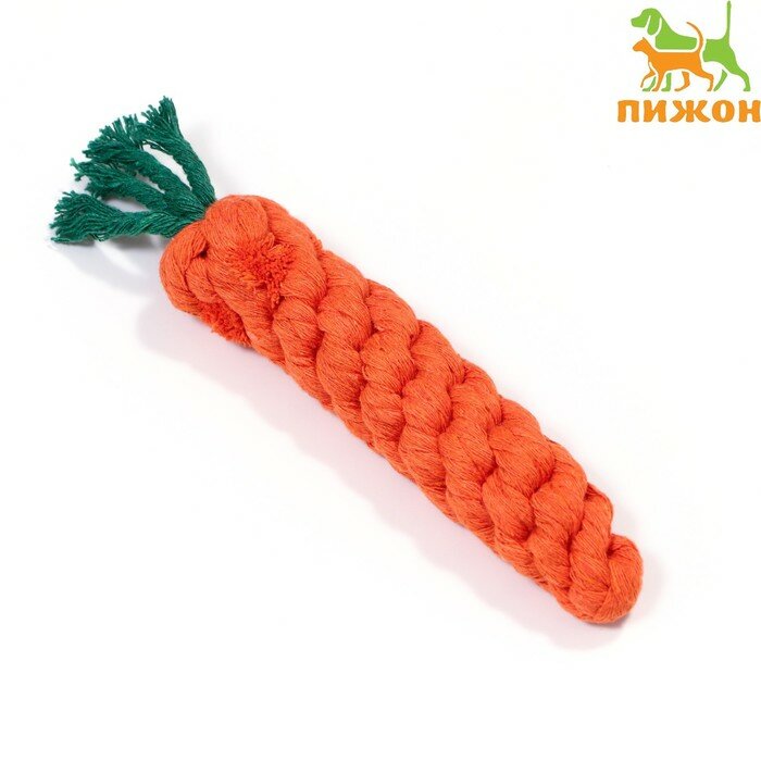 Пижон Игрушка канатная "Морковь", до 18 см, до 50 г, оранжевая/зелёная