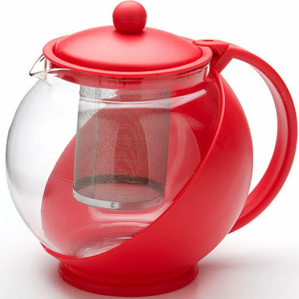 Чайник заварочный с фильтром 1.1 л стекло-пластик красный