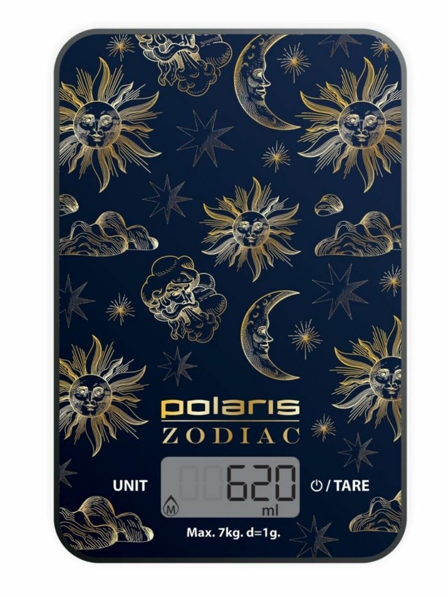 Весы кухонные Polaris PKS 0759DG, предел взвешивания до 7 кг., с прорезиненными ножками, сенсорное управление