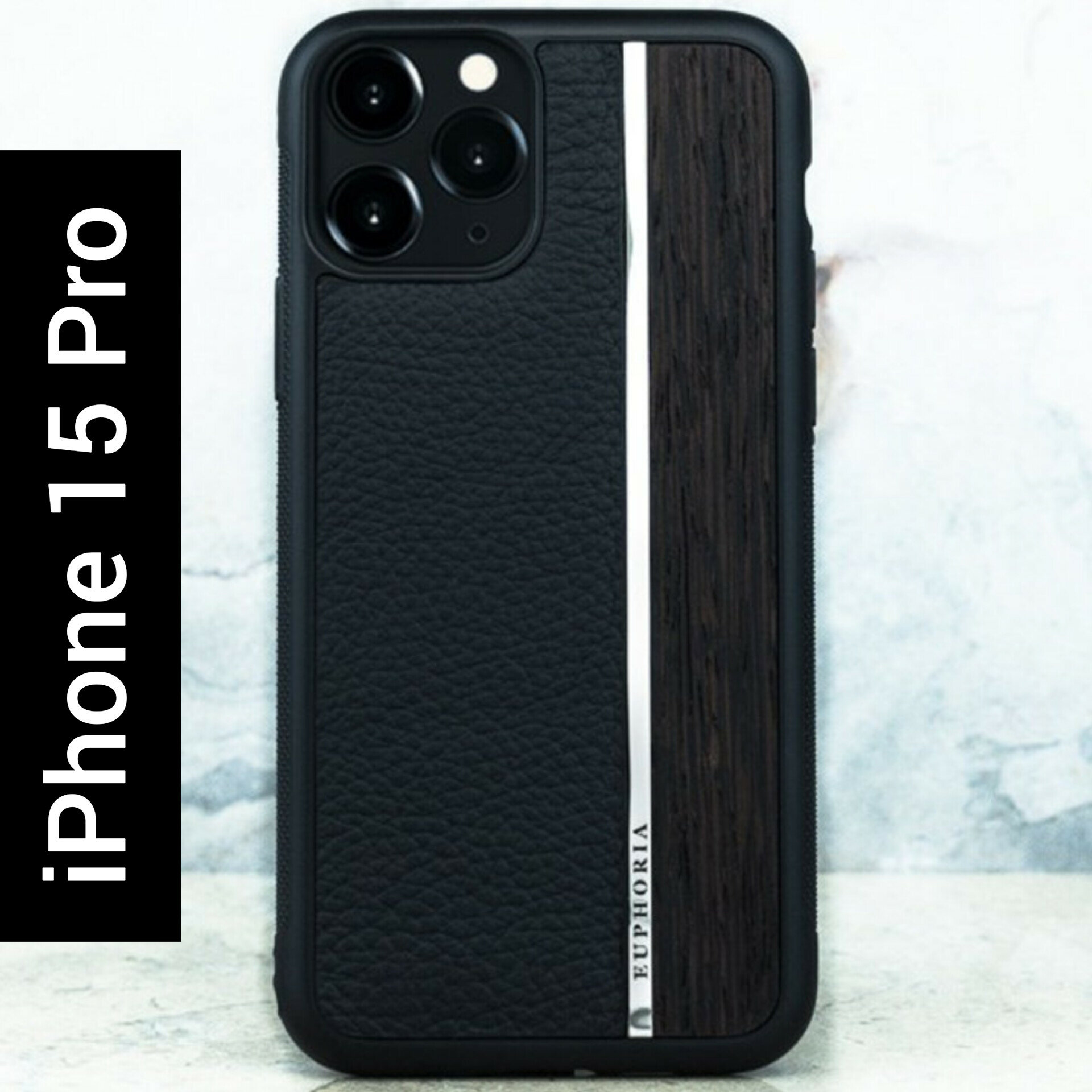 Чехол iPhone 15 Pro / Euphoria Leather Metal Wood - Euphoria HM Premium - натуральная кожа, дерево