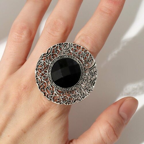 Кольцо, искусственный камень, черный