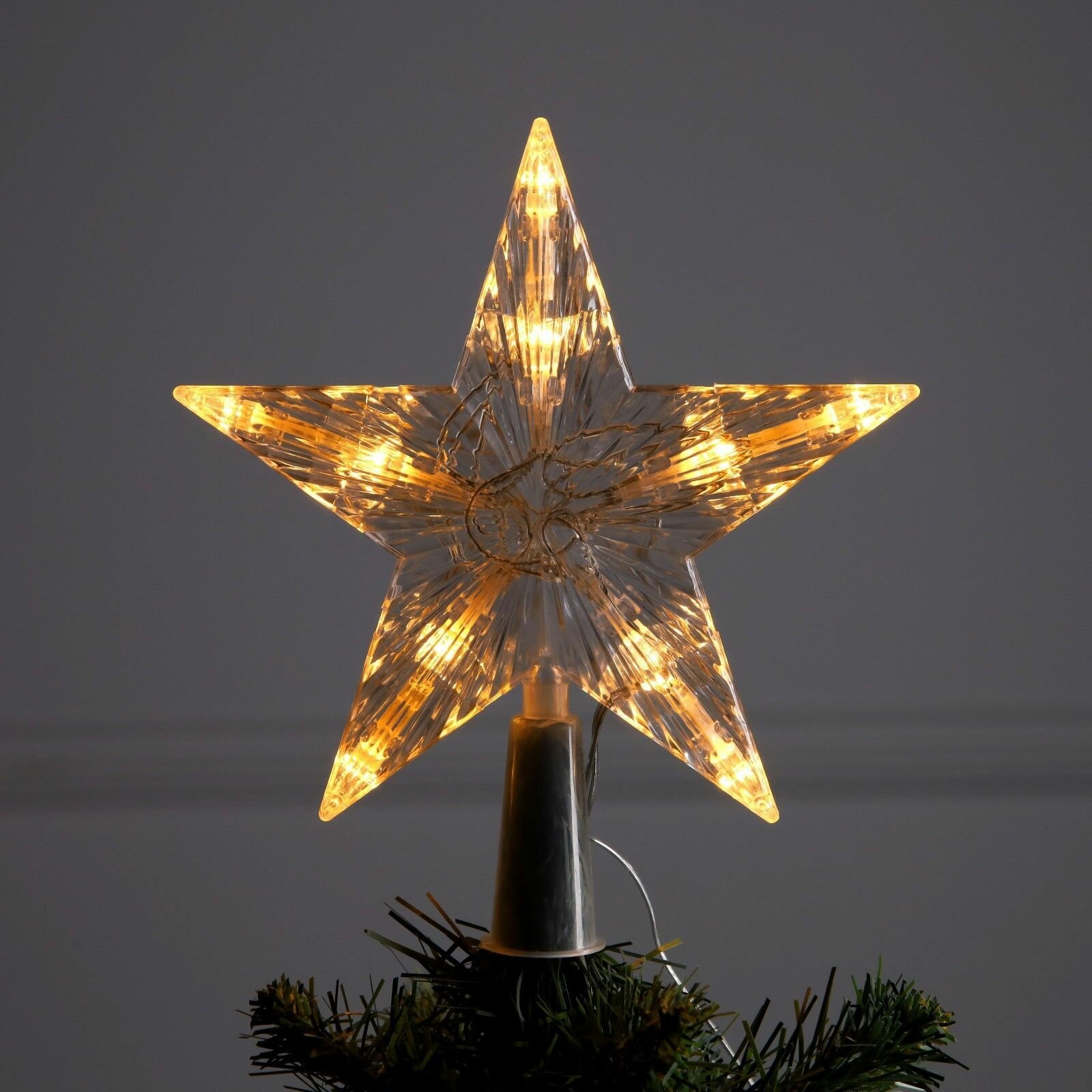 Елочная игрушка-верхушка на ёлку "Звезда белая" 16 см, 10 LED, батарейки ААх2 (не в комплекте), свечение тёплое белое