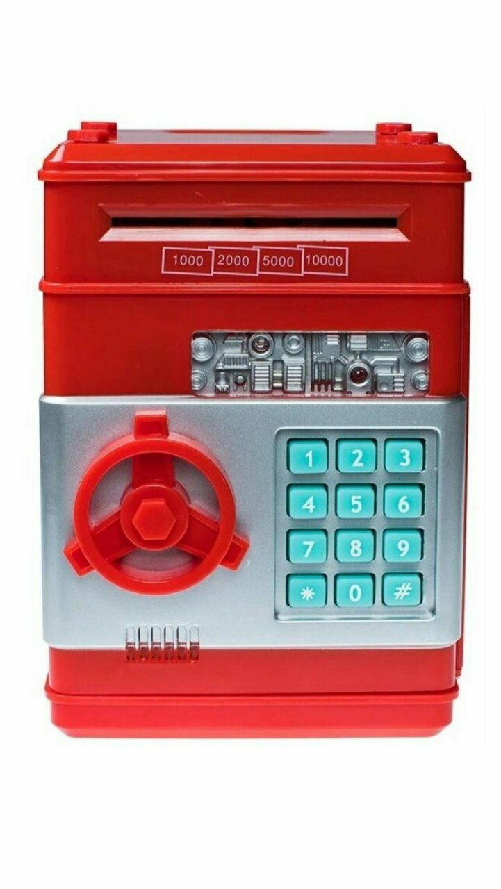 Копилка сейф электронная для денег с кодовым замком и купюроприемником красный