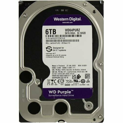 Жесткий диск Western digital Purple 6 Тб WD64PURZ жесткий диск western digital purple 3 тб wd33purz
