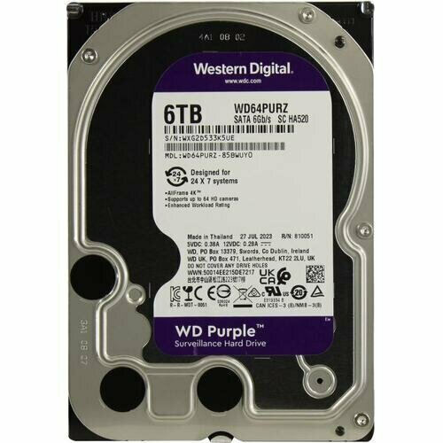 Жесткий диск Western digital Purple 6 Тб WD64PURZ 1378900₽