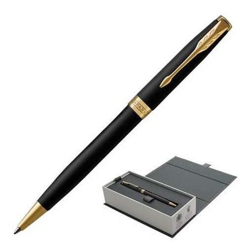 Ручка шариковая PARKER Sonnet Core Matt Black GT, корпус черный матовый лак, позолоченные детали, черная, 1931519